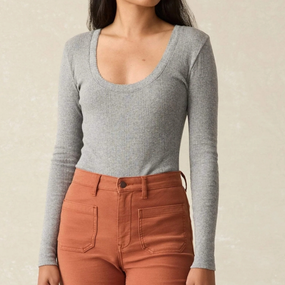 Pacific Pointelle Scoop Neck - Stonehill Heather size XL